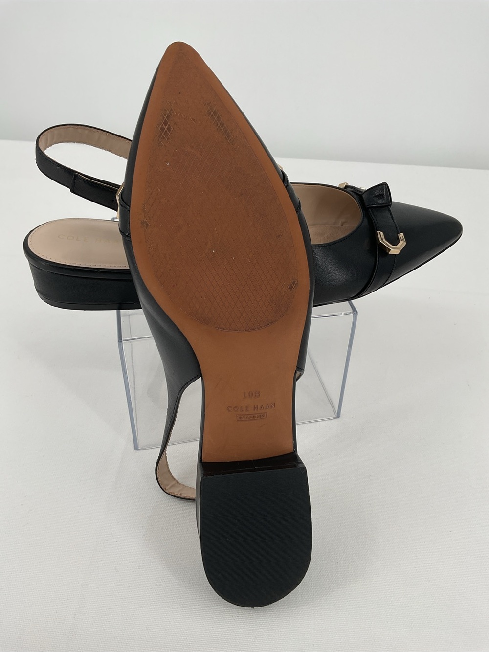 Cole Haan Menlo Skimmer Black Leather Slingback Flats - Picture 2 of 9